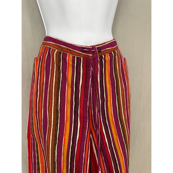Y2K Vintage Pants Womens Large Purple Linen Striped Wide Leg High Rise Yellow - Picture 4 of 9